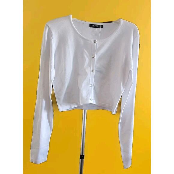 EXCHIC Women's Cropped Bolero Long Sleeve Button-Down Cardigan Junior NWT A119 - Picture 1 of 5